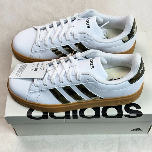 Adidas Grand Court 2.0 Shoes Camo Cloud White Olive Strata Putty Grey Men's 7 US - Picture 4 of 16